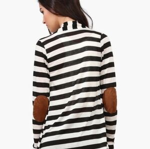 Striped Black and White Sweater with Brown Elbow Patches